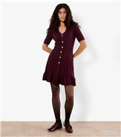Women's Burgundy Ribbed Fit and Flare Mini Dress Apricot New Look