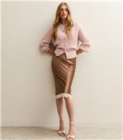 Women's Mink Satin Lace Trim Skirt New Look
