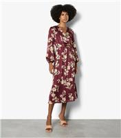 Women's Burgundy Floral Long Sleeve Midaxi Dress Apricot New Look