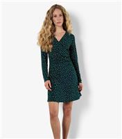 Women's Green Polka Dot Long Sleeve Mini Dress Apricot New Look