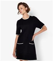 Women's Black Contrast Piping Knit Dress Apricot New Look