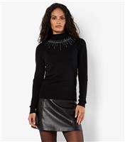 Women's Black Gem and Stud Neckline Jumper Apricot New Look