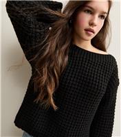 Girls' Black Moss Stitch Slash Neck Jumper New Look