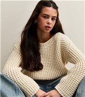 Girls' Off White Moss Stitch Slash Neck Jumper New Look