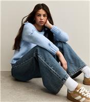 Girls' Light Blue Bow Sleeve Jumper New Look