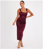 Women's Petite Dark Red Satin Midaxi Dress Quiz New Look