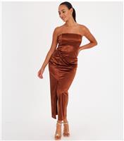 Women's Brown Satin Midaxi Dress Quiz New Look