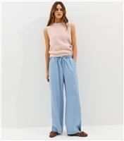 Women's Light Blue Denim Drawstring Wide Leg Trousers New Look