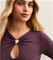 Women's Dark Purple Front Keyhole Long Sleeve Top New Look