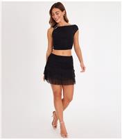 Women's Black Buckle Detail Embellished Crop Top Quiz New Look
