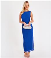 Women's Bright Blue Mesh Cowl Back Ruched Maxi Dress Quiz New Look