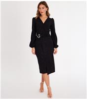 Women's Black Glitter Long Sleeve Midi Dress Quiz New Look