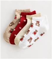 Girls' Pack of 4 Brown Teddy Trainer Socks New Look