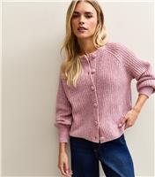 Women's Petite Pink Ribbed Raglan Sleeve Cardigan New Look