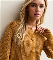 Women's Petite Dark Yellow Ribbed Raglan Sleeve Cardigan New Look