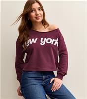 Girls' Burgundy Lace Logo Off Shoulder Sweatshirt New Look