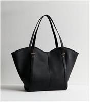 Black Faux Leather Winged Tote Bag New Look