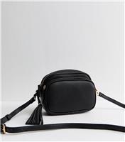 Black Faux Leather Tassel Crossbody Camera Bag New Look