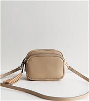 Mink Faux Leather Tassel Charm Camera Bag New Look