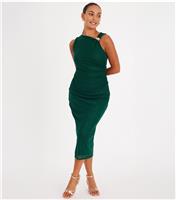 Women's Dark Green Glitter Mesh Midaxi Dress Quiz New Look