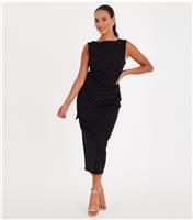 Women's Petite Black Glitter Large Back Bow Midi Dress Quiz New Look