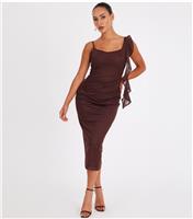 Women's Petite Brown Glitter Mesh Midaxi Dress Quiz New Look