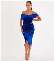 Women's Petite Blue Velvet Midi Dress Quiz New Look