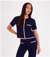 Women's Navy Contrast Knit Cardigan Quiz New Look