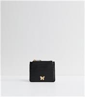 Black Grained Faux Leather Butterfly Cardholder New Look