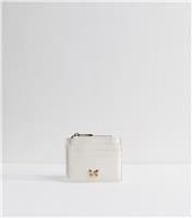 Cream Grained Faux Leather Butterfly Cardholder New Look