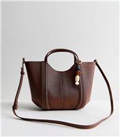 Dark Brown Faux Leather Scoop Top Mini Tote Bag Vegan New Look