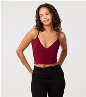 Women's Burgundy Lace Trim Cami Top Pink Vanilla New Look
