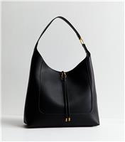 Black Faux Leather Tassel Hobo Tote Bag Vegan New Look