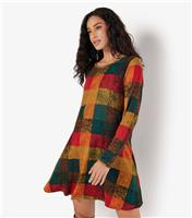 Women's Dark Green Textured Squares Swing Dress Apricot New Look