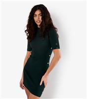 Women's Dark Green Ribbed Mini Dress Apricot New Look