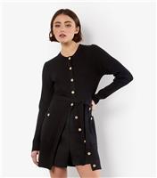 Women's Black Button Ribbed Mini Dress Apricot New Look