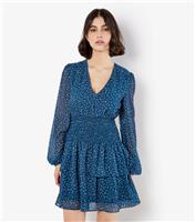 Women's Teal Spot Smock Tiered Mini Dress Apricot New Look