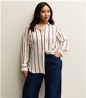 Women's Plus Size White and Red Striped Shirt Curves New Look