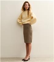 Women's Brown Jacquard Check Pencil Skirt New Look