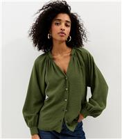 Women's Dark Khaki Flowy Raglan Sleeve Blouse New Look