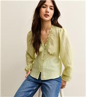 Women's Light Green Crinkled Long Sleeve Tea Blouse New Look