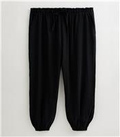 Women's Plus Size Black Drawstring Waist Cuffed Joggers Curves New Look
