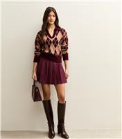 Women's Dark Burgundy Pleated Crepe Mini Skirt New Look