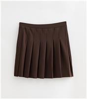 Women's Petite Dark Brown Crepe Pleated Mini Skirt New Look