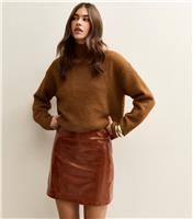 Women's Tan Cracked Faux Leather Mini Skirt New Look