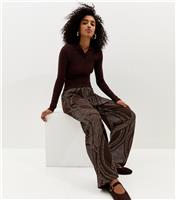 Women's Dark Brown Swirly Print Wide Leg Trousers New Look