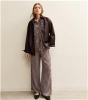 Women's Brown Striped Drawstring Wide Leg Trousers New Look