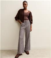 Women's Cream Soft Touch Check Wide Leg Trousers New Look