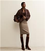 Women's Tall Brown Jacquard Check Pencil Skirt New Look