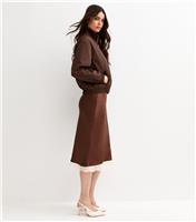 Women's Brown Lace Trim Satin Midi Skirt New Look